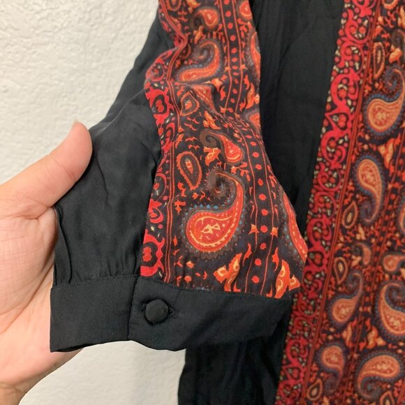 Lucky Brand Silk Paisley Long Sleeve Shift Dress Boho - Picture 5 of 10